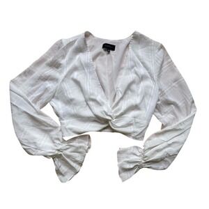 MAJORELLE White Twist Front Crop Top M Revolve Long Bell Sleeve Boho Coquette